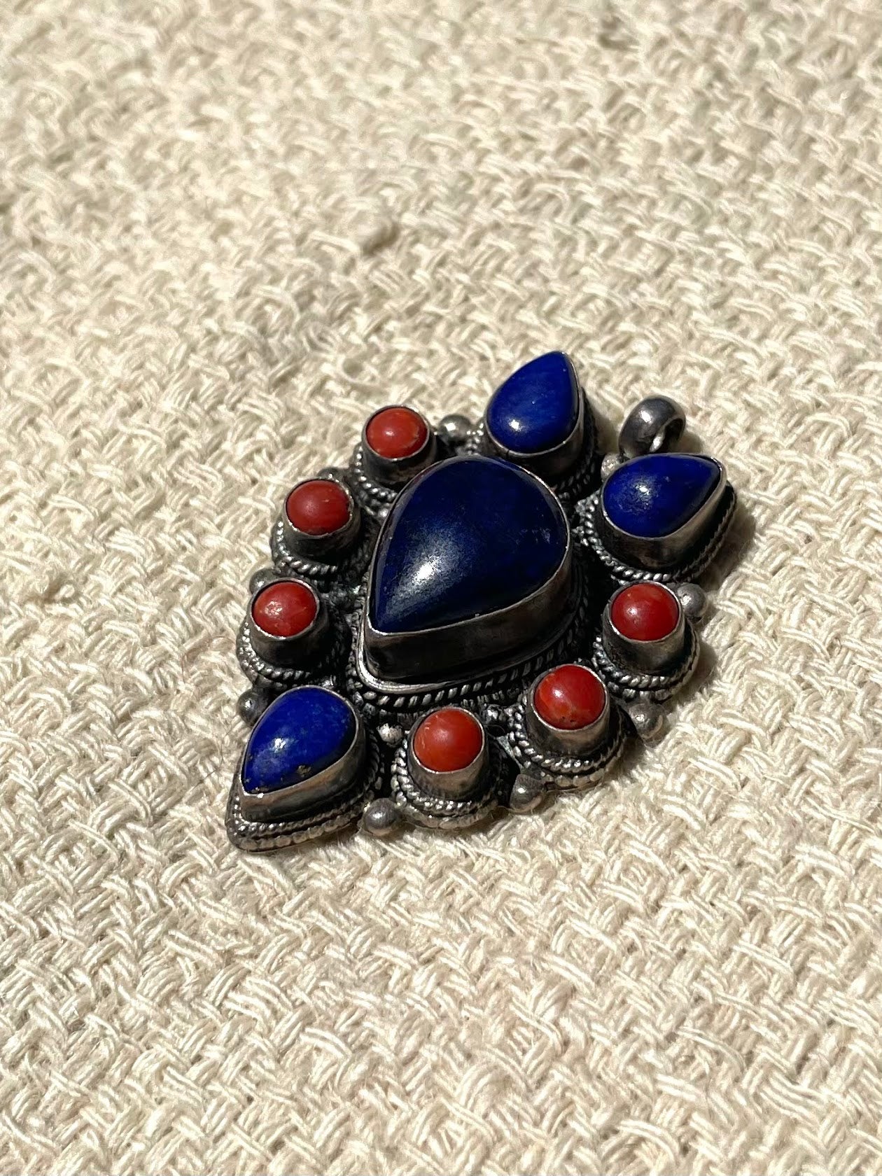 Lapis Lazuli and Coral Silver Pendent